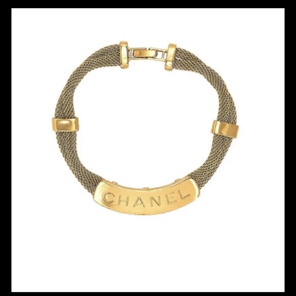 Chanel Logo Bangle Bracelet Womens Made in France Gold Plated Circa 1998 RARE - Picture 4 of 10